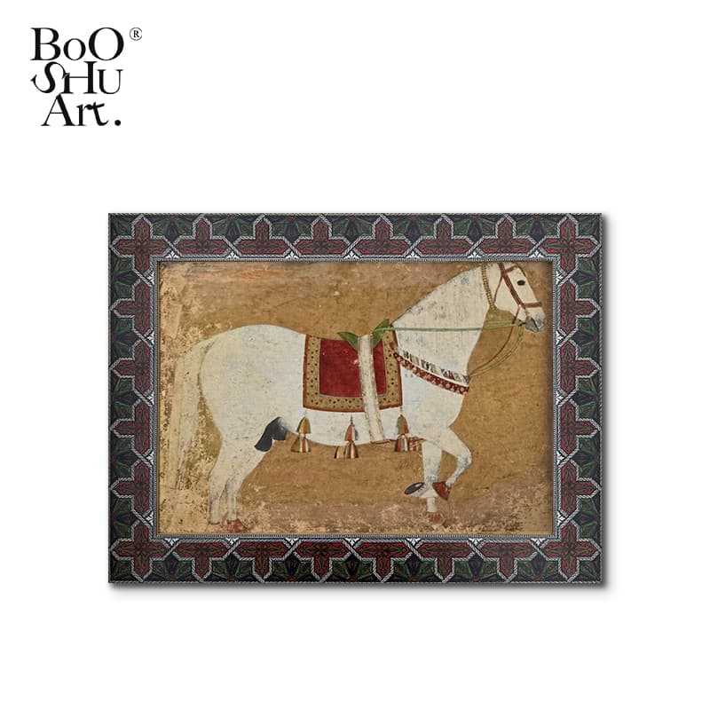 インテリア雑貨 古式馬具 宮廷の白馬の絵画