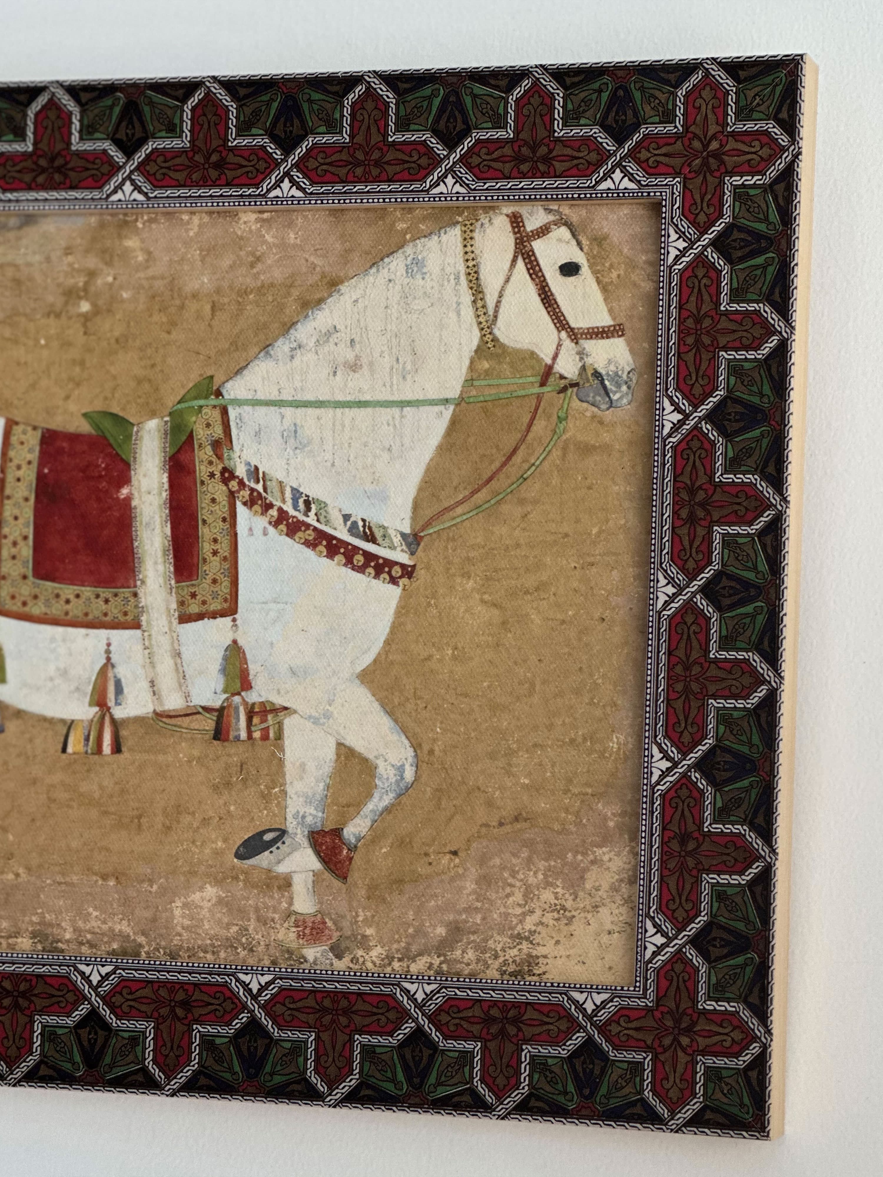 インテリア雑貨 古式馬具 宮廷の白馬の絵画